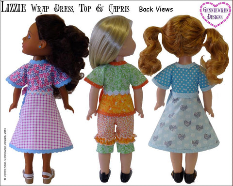 Genniewren WellieWishers Lizzie Dress, Top and Capris 14-14.5" Doll Clothes Pattern Pixie Faire