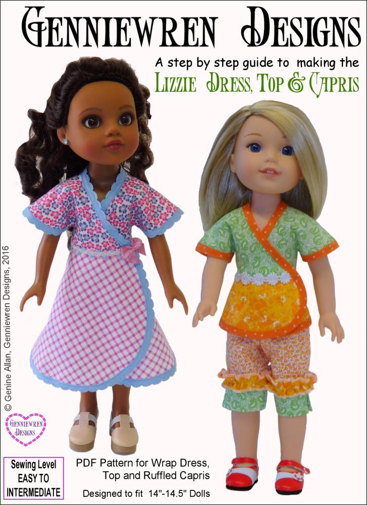 Genniewren WellieWishers Lizzie Dress, Top and Capris 14-14.5" Doll Clothes Pattern Pixie Faire