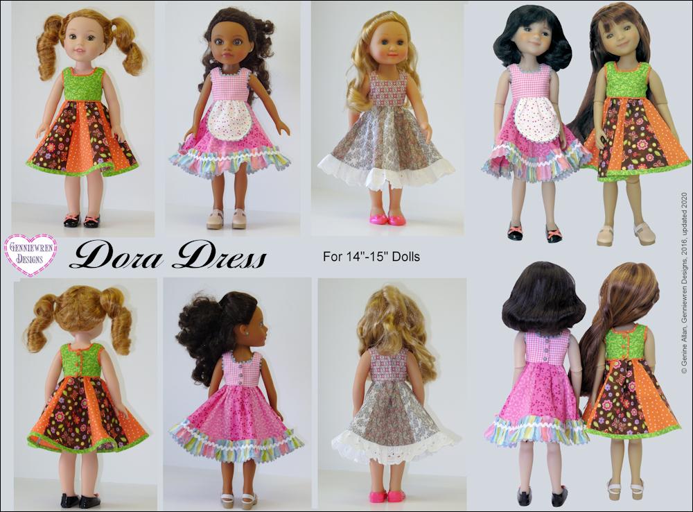Genniewren WellieWishers Dora Dress 14-15" Doll Clothes Pattern Pixie Faire
