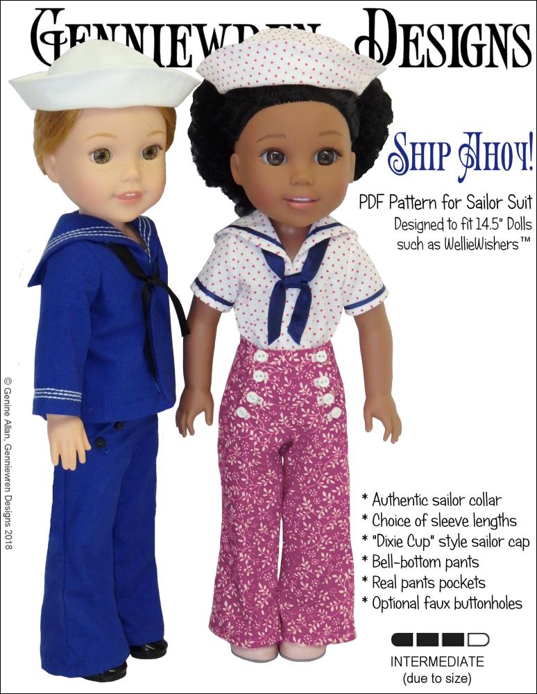 Genniewren WellieWishers Ship Ahoy 14.5" Doll Clothes Pattern Pixie Faire