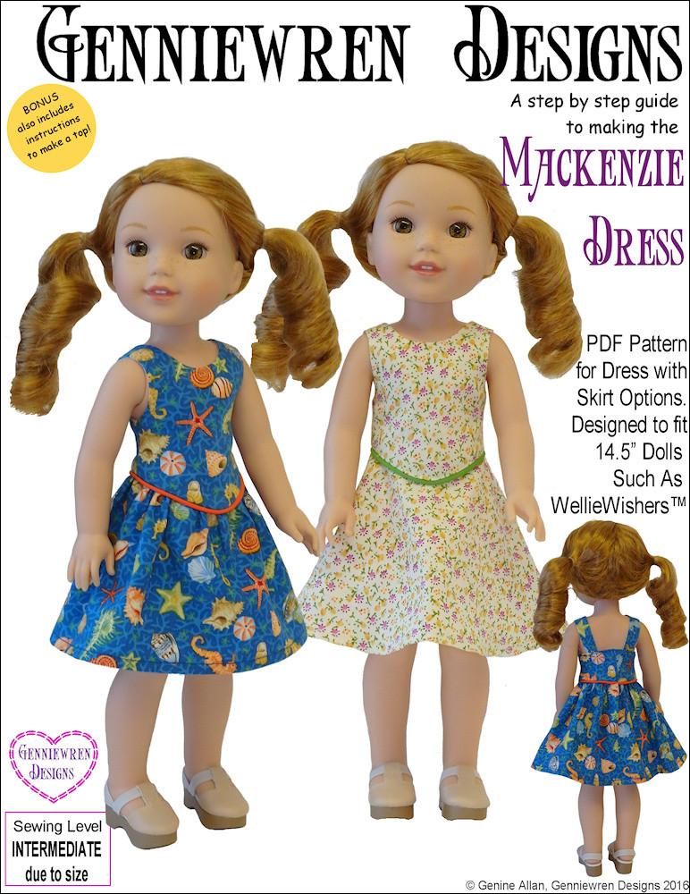 Genniewren WellieWishers Mackenzie Dress 14.5" Doll Clothes Pattern Pixie Faire