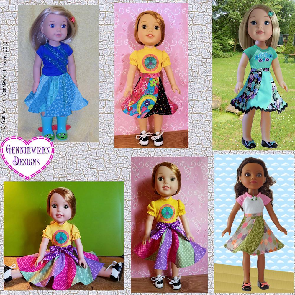 Genniewren WellieWishers Serena Swirly Skirt 14-14.5" Doll Clothes Pattern Pixie Faire