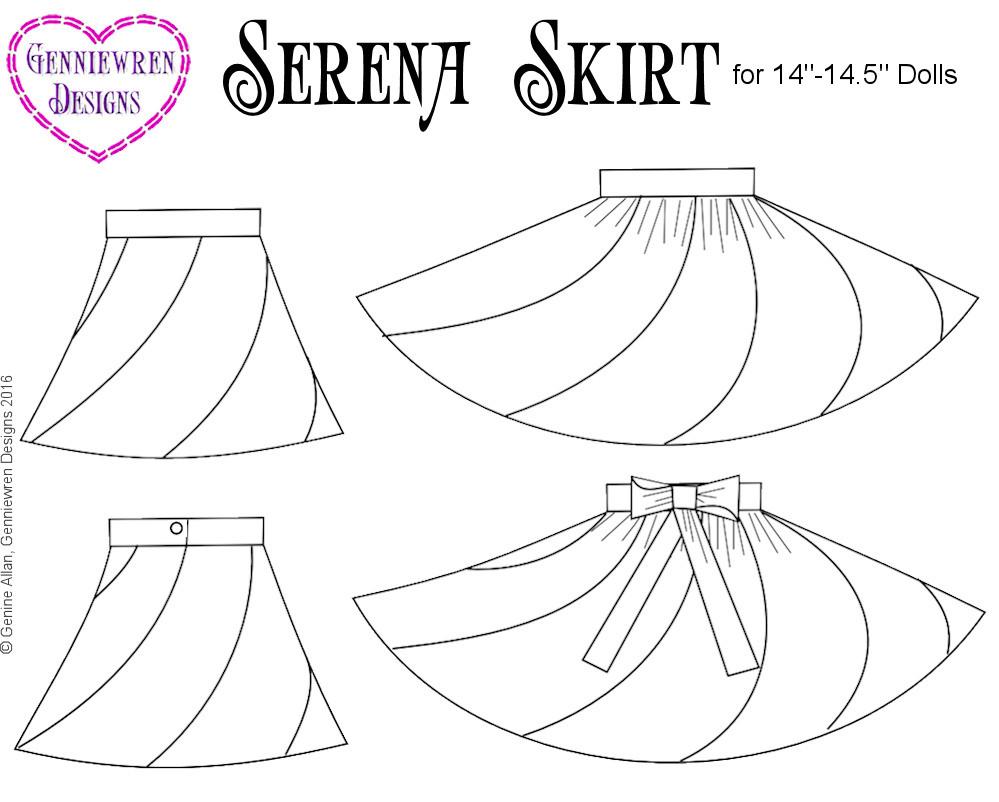 Genniewren WellieWishers Serena Swirly Skirt 14-14.5" Doll Clothes Pattern Pixie Faire