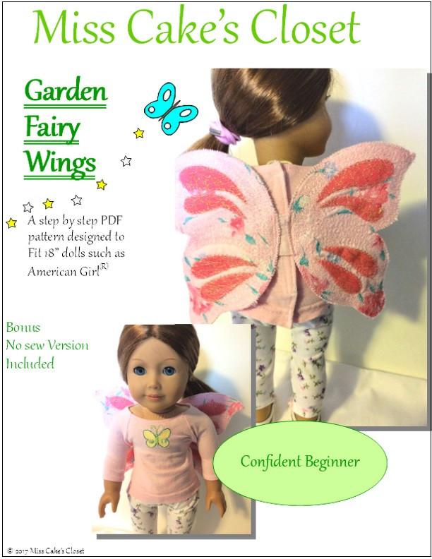Miss Cake's Closet 18 Inch Modern Garden Fairy Wings 18" Doll Accessory Pattern Pixie Faire