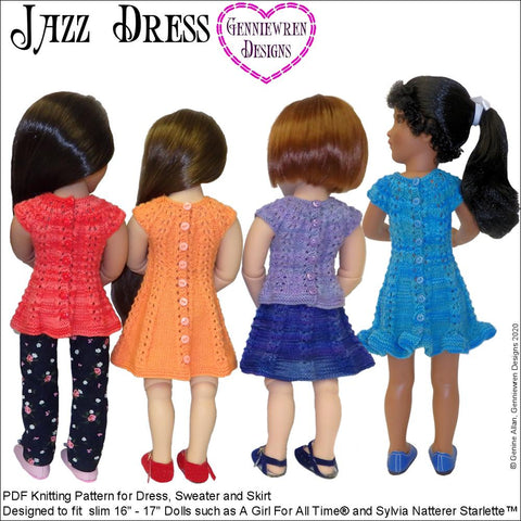 Genniewren A Girl For All Time Jazz Dress Knitting Pattern for AGAT and Sylvia Natterer Starlette™ Dolls Pixie Faire