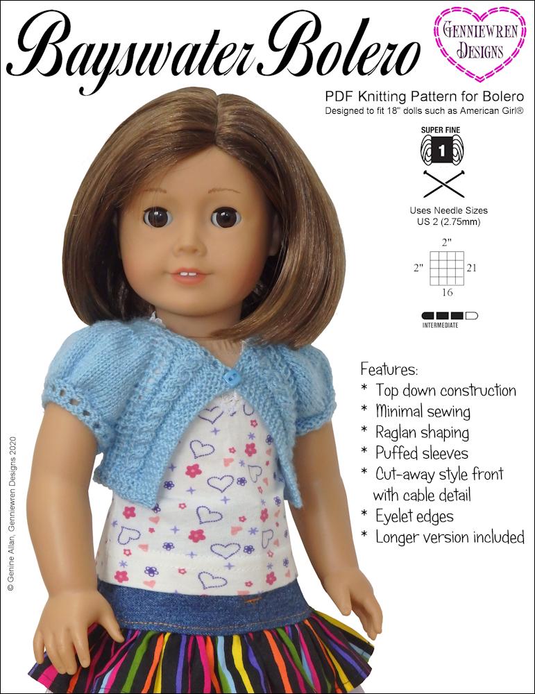Genniewren Knitting Bayswater Bolero 18" Doll Knitting Pattern Pixie Faire