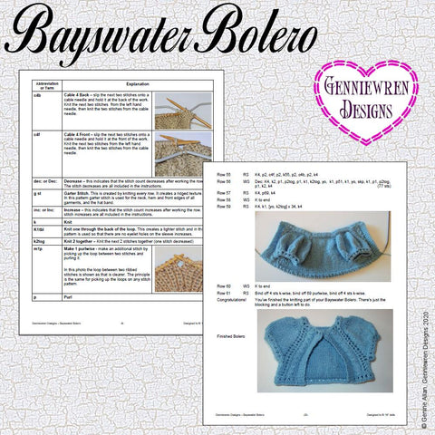 Genniewren Knitting Bayswater Bolero 18" Doll Knitting Pattern Pixie Faire