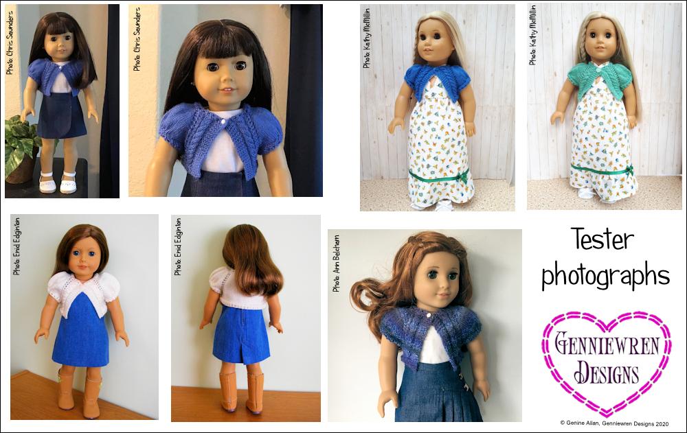 Genniewren Knitting Bayswater Bolero 18" Doll Knitting Pattern Pixie Faire