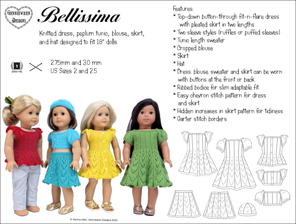 Genniewren Knitting Bellissima 18" Doll Knitting Pattern Pixie Faire
