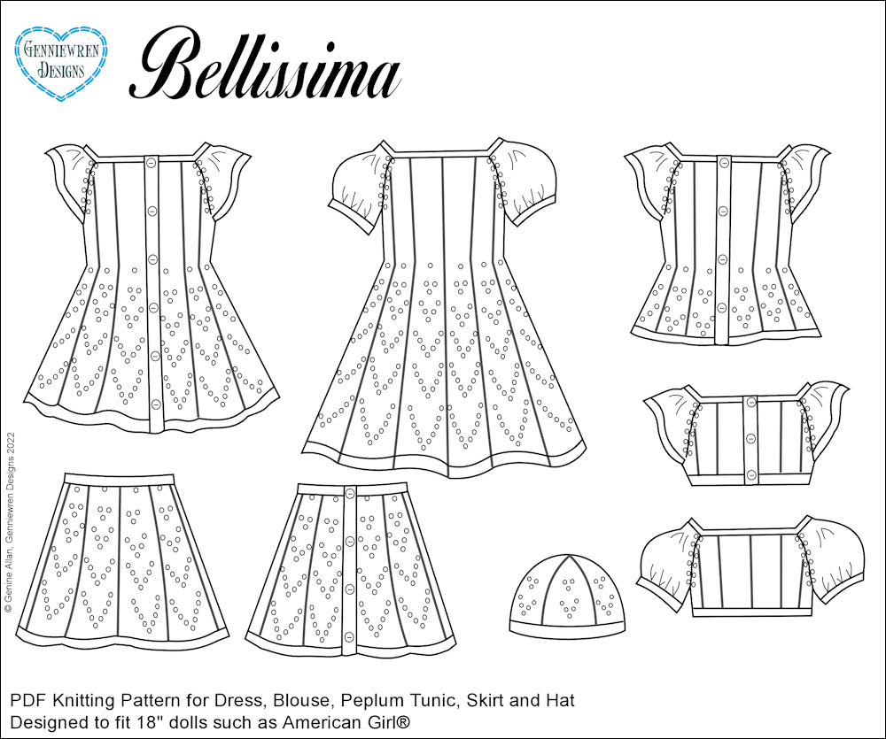 Genniewren Knitting Bellissima 18" Doll Knitting Pattern Pixie Faire