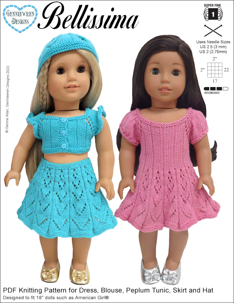 Genniewren Knitting Bellissima 18" Doll Knitting Pattern Pixie Faire