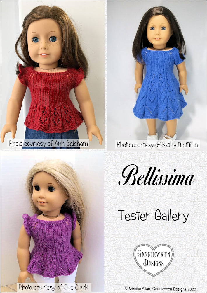 Genniewren Knitting Bellissima 18" Doll Knitting Pattern Pixie Faire