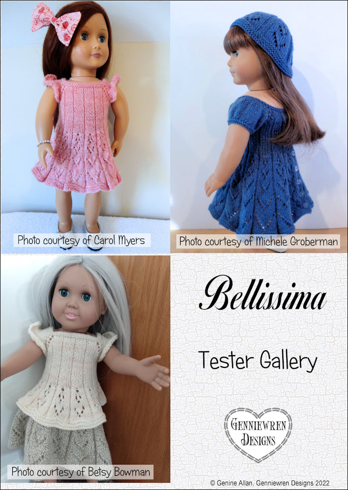 Genniewren Knitting Bellissima 18" Doll Knitting Pattern Pixie Faire