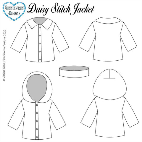 Genniewren Knitting Daisy Stitch Jacket 18" Doll Clothes Knitting Pattern Pixie Faire