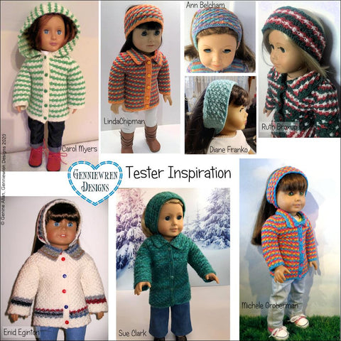 Genniewren Knitting Daisy Stitch Jacket 18" Doll Clothes Knitting Pattern Pixie Faire