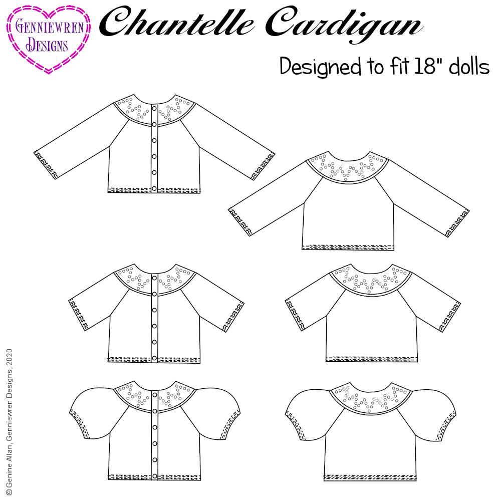 Genniewren Knitting Chantelle Cardigan for 18 inch dolls Pixie Faire