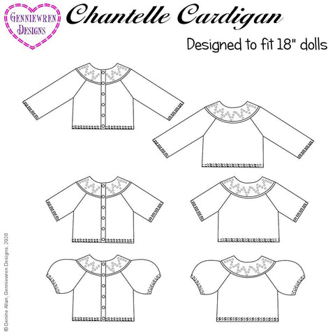Genniewren Knitting Chantelle Cardigan for 18 inch dolls Pixie Faire
