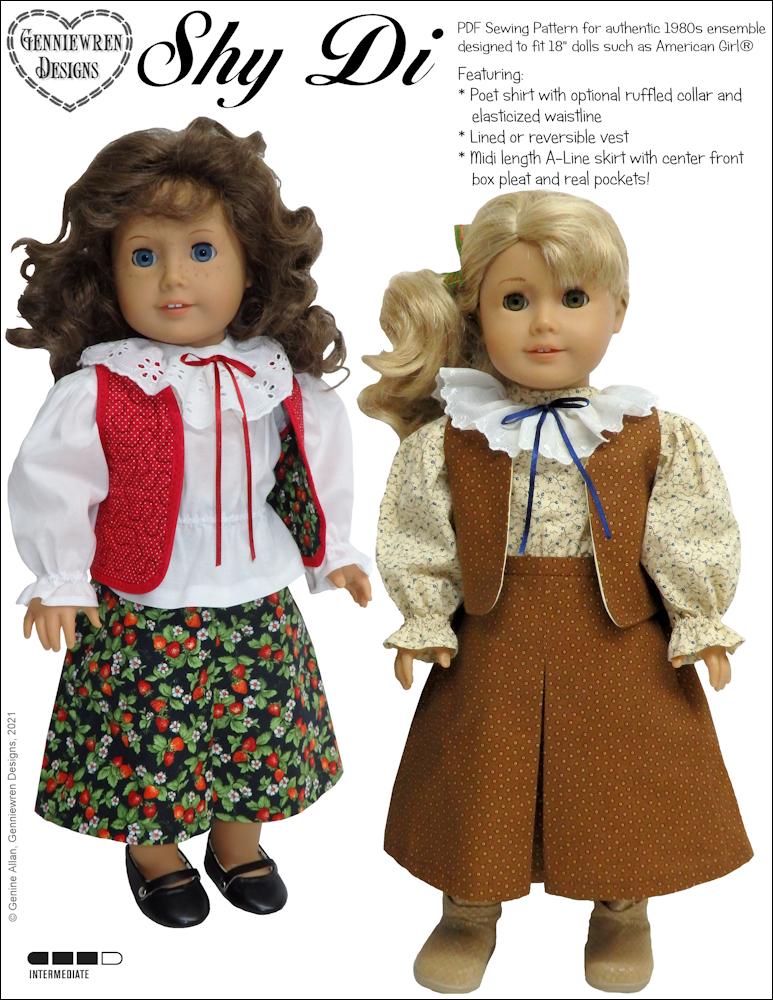 Genniewren 18 Inch Historical Shy Di 1980s Style Ensemble 18" Doll Clothes Pattern Pixie Faire