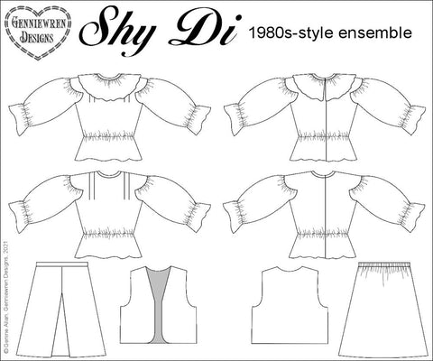 Genniewren 18 Inch Historical Shy Di 1980s Style Ensemble 18" Doll Clothes Pattern Pixie Faire