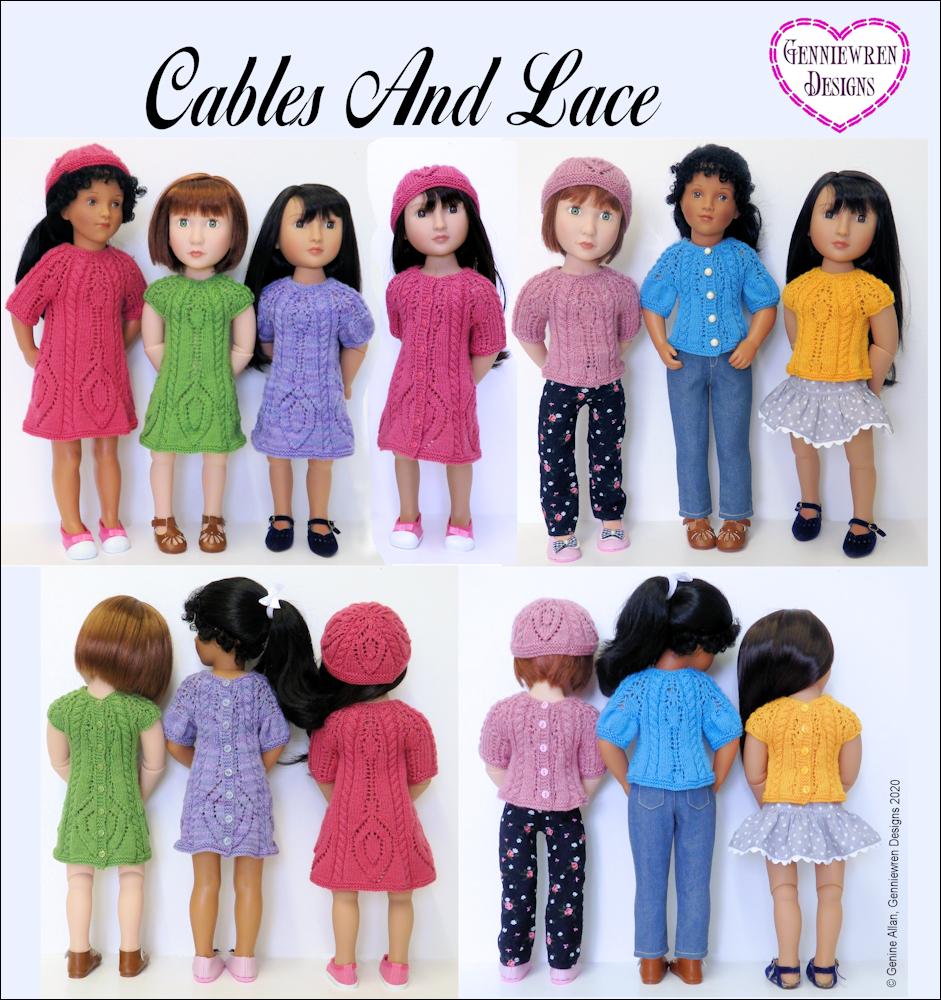 Genniewren A Girl For All Time Cables and Lace Knitting Pattern for 16" dolls such as A Girl for All Time Pixie Faire