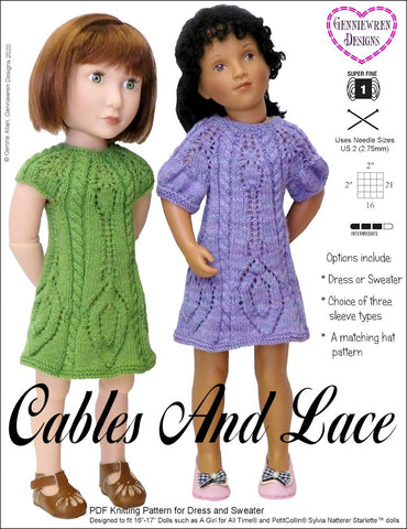 Genniewren A Girl For All Time Cables and Lace Knitting Pattern for 16" dolls such as A Girl for All Time Pixie Faire