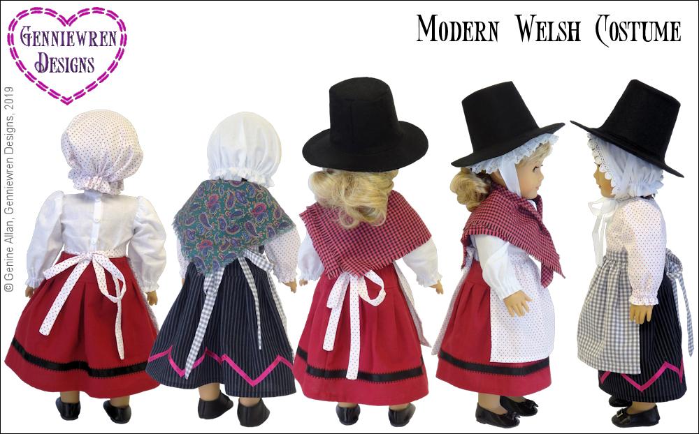Genniewren 18 Inch Historical Modern Welsh Costume 18" Doll Clothes Pattern Pixie Faire