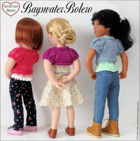 Genniewren A Girl For All Time Bayswater Bolero Knitting Pattern for Slim 16"-17" dolls Pixie Faire