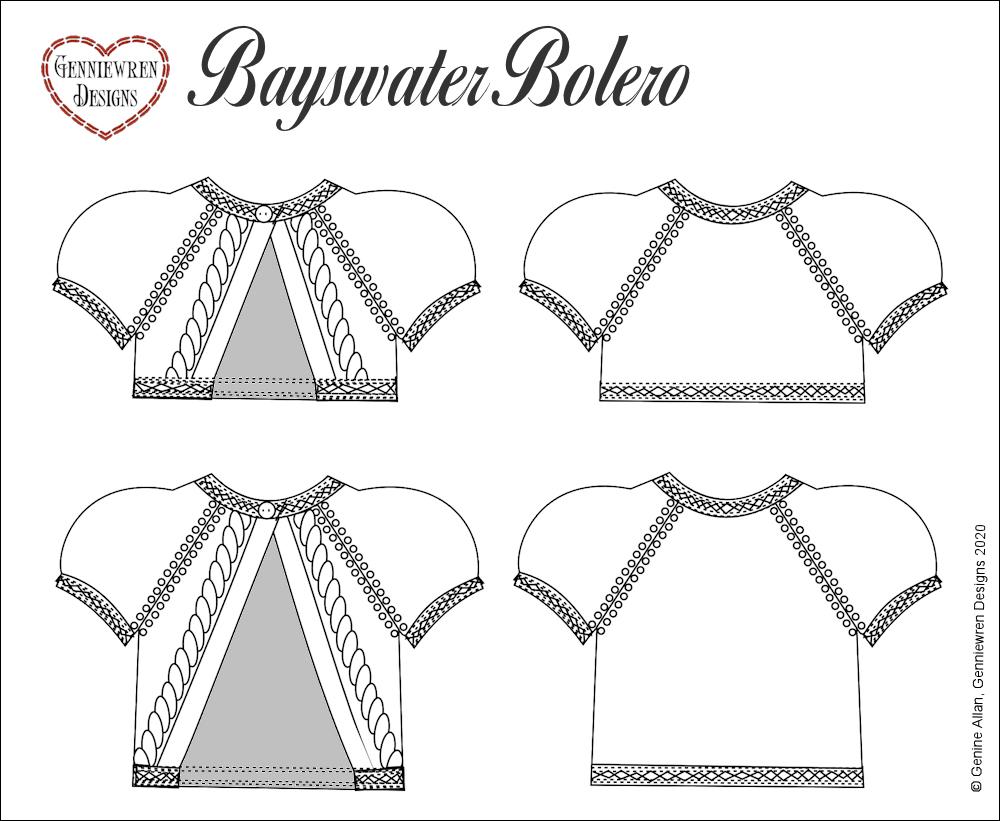 Genniewren A Girl For All Time Bayswater Bolero Knitting Pattern for Slim 16"-17" dolls Pixie Faire