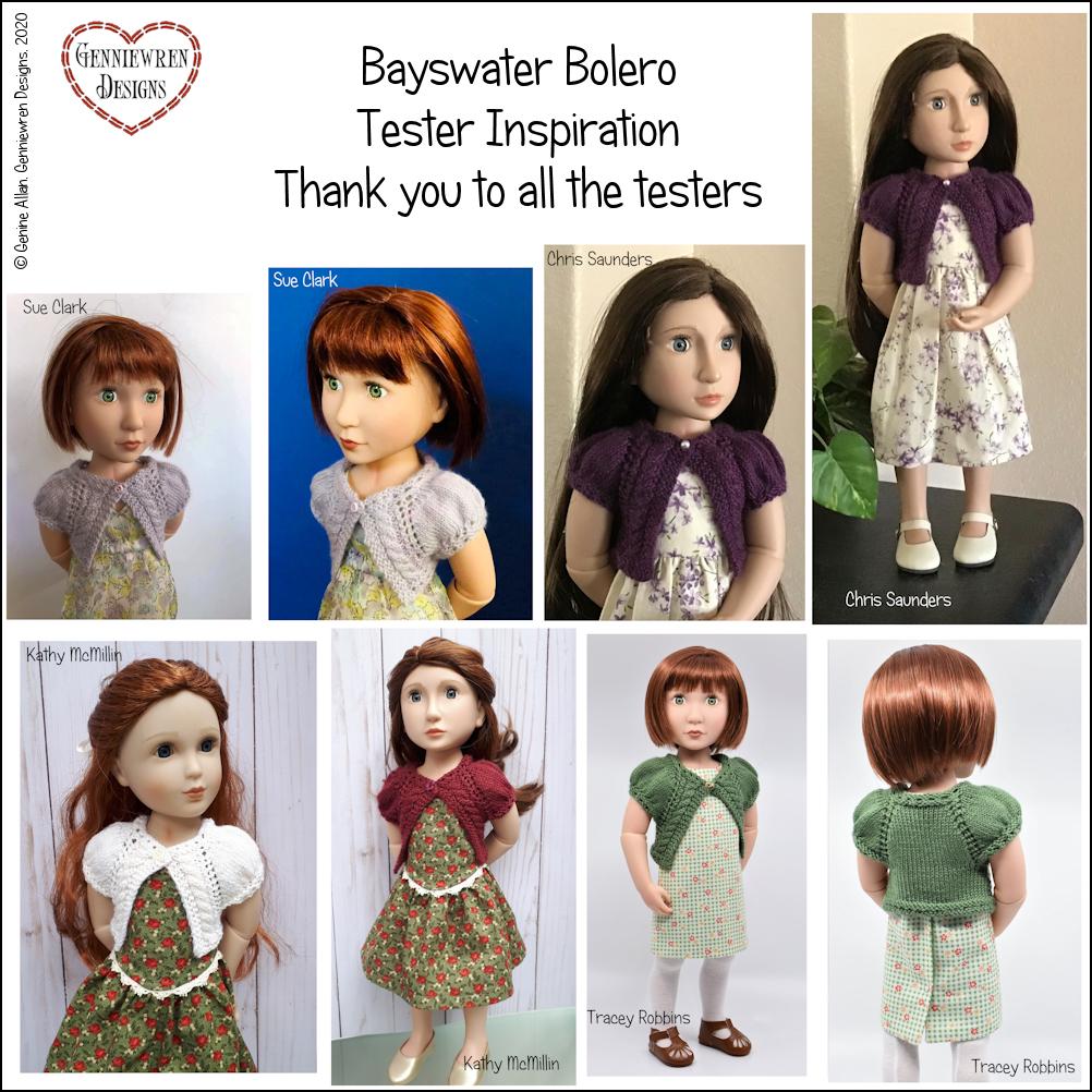 Genniewren A Girl For All Time Bayswater Bolero Knitting Pattern for Slim 16"-17" dolls Pixie Faire