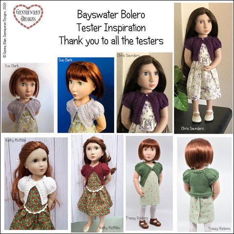 Genniewren A Girl For All Time Bayswater Bolero Knitting Pattern for Slim 16"-17" dolls Pixie Faire