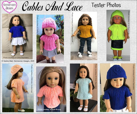 Genniewren Knitting Cables and Lace Dress 18" Doll Knitting Pattern Pixie Faire