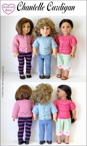 Genniewren Knitting Chantelle Cardigan for 18 inch dolls Pixie Faire