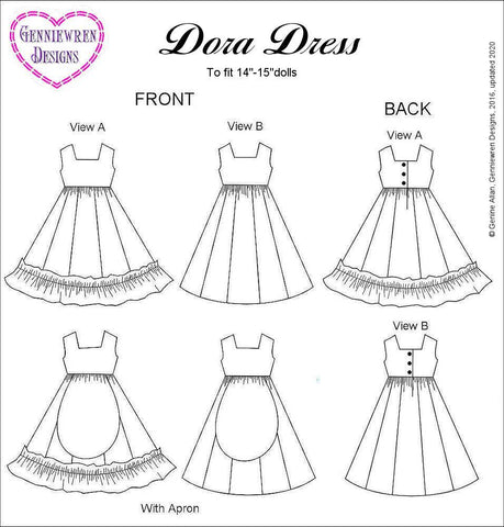 Genniewren WellieWishers Dora Dress 14-15" Doll Clothes Pattern Pixie Faire