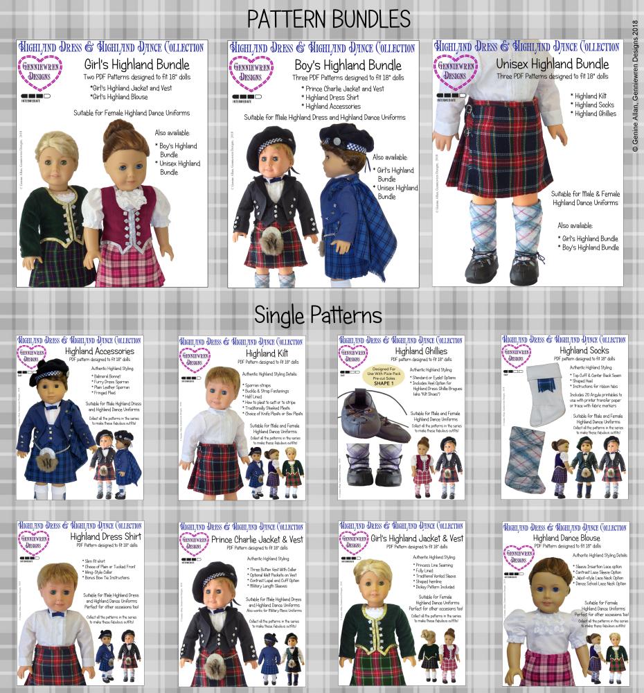 Genniewren 18 Inch Modern Highland Accessories 18" Doll Clothes Pattern Pixie Faire