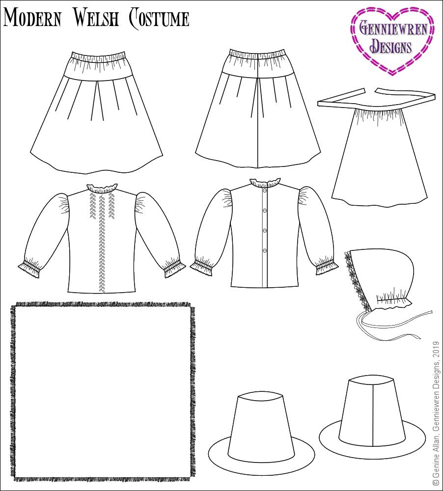 Genniewren 18 Inch Historical Modern Welsh Costume 18" Doll Clothes Pattern Pixie Faire