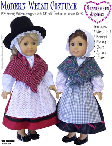 Genniewren 18 Inch Historical Modern Welsh Costume 18" Doll Clothes Pattern Pixie Faire