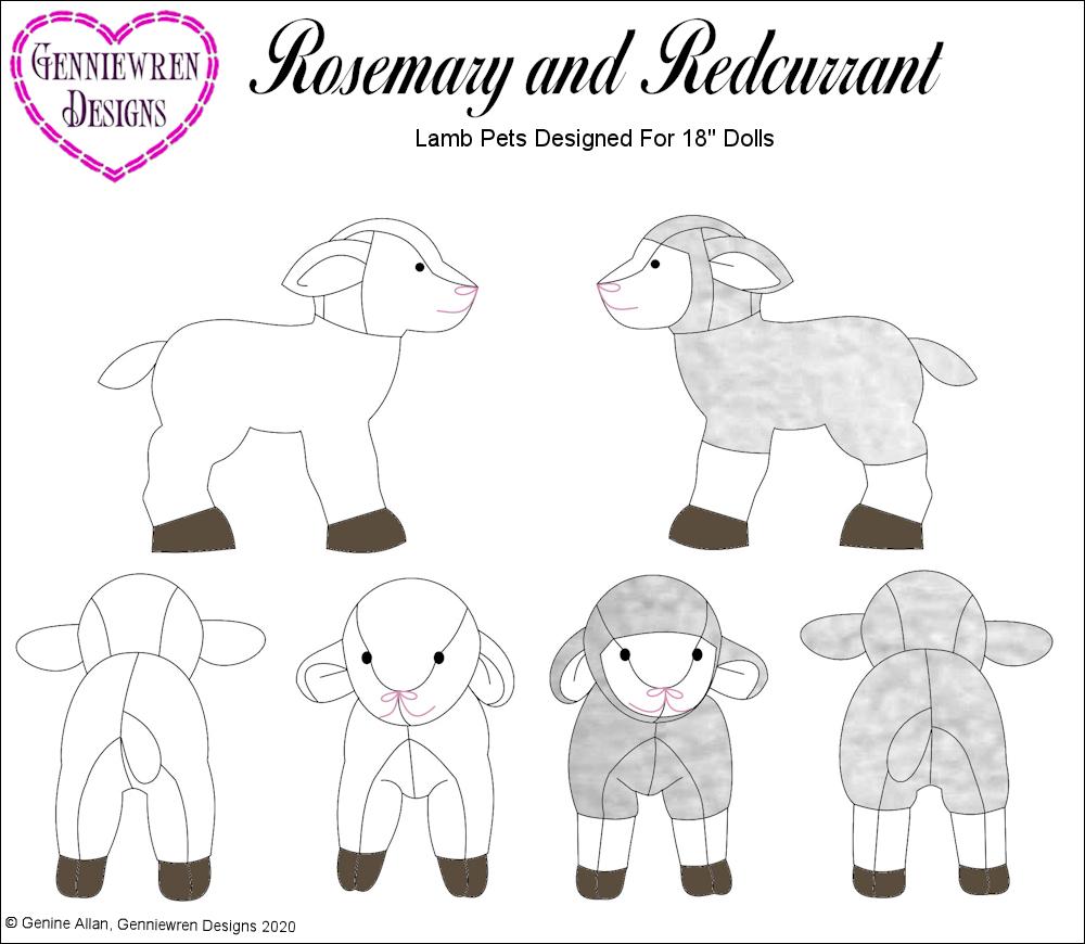 Genniewren 18 Inch Modern Rosemary and Redcurrant Lamb Pets for 18" Dolls Plush Pattern Pixie Faire