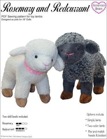 Genniewren 18 Inch Modern Rosemary and Redcurrant Lamb Pets for 18" Dolls Plush Pattern Pixie Faire