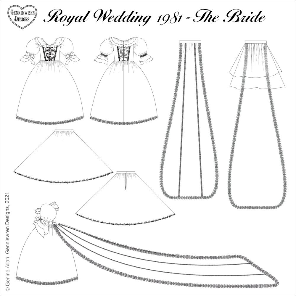 Genniewren 18 Inch Historical Royal Wedding 1981 The Bride 18 inch Doll Clothes Pattern Pixie Faire