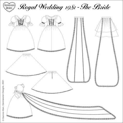 Genniewren 18 Inch Historical Royal Wedding 1981 The Bride 18 inch Doll Clothes Pattern Pixie Faire