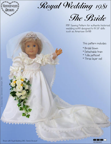 Genniewren 18 Inch Historical Royal Wedding 1981 The Bride 18 inch Doll Clothes Pattern Pixie Faire