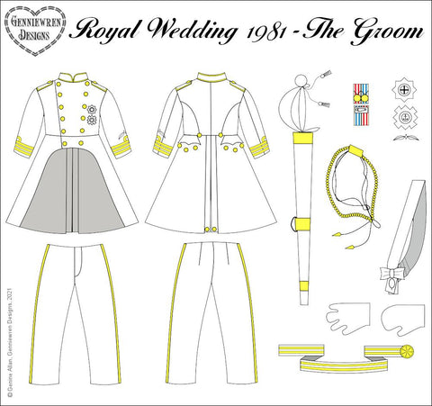 Genniewren 18 Inch Historical Royal Wedding 1981 The Groom 18 inch Doll Clothes Pattern Pixie Faire