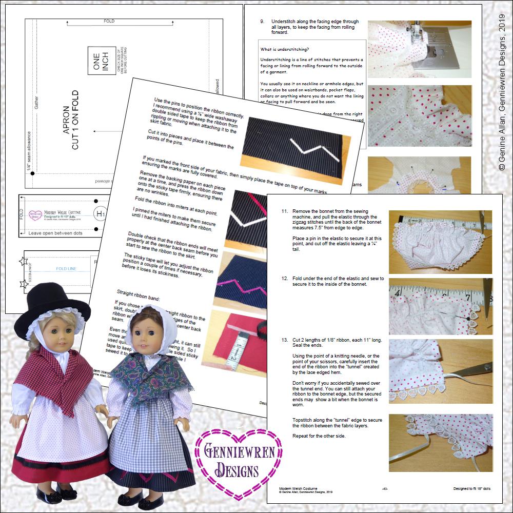 Genniewren 18 Inch Historical Modern Welsh Costume 18" Doll Clothes Pattern Pixie Faire