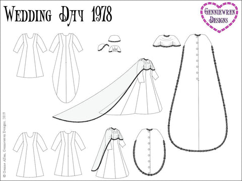 Genniewren 18 Inch Historical Wedding Day 1978 18" Doll Clothes Pattern Pixie Faire