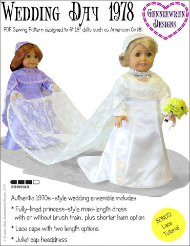 Genniewren 18 Inch Historical Wedding Day 1978 18" Doll Clothes Pattern Pixie Faire