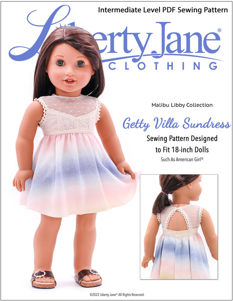 Liberty Jane 18 Inch Modern Getty Villa Sundress 18" Doll Clothes Pattern Pixie Faire