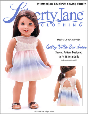 Liberty Jane 18 Inch Modern Getty Villa Sundress 18" Doll Clothes Pattern Pixie Faire