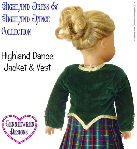 Genniewren 18 Inch Modern Girl's Highland Dance Jacket, Vest and Dickey 18" Doll Clothes Pattern Pixie Faire