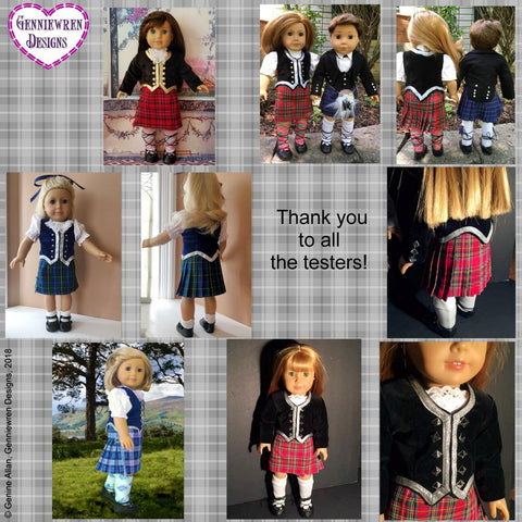 Genniewren 18 Inch Modern Girl's Highland Dance Jacket, Vest and Dickey 18" Doll Clothes Pattern Pixie Faire