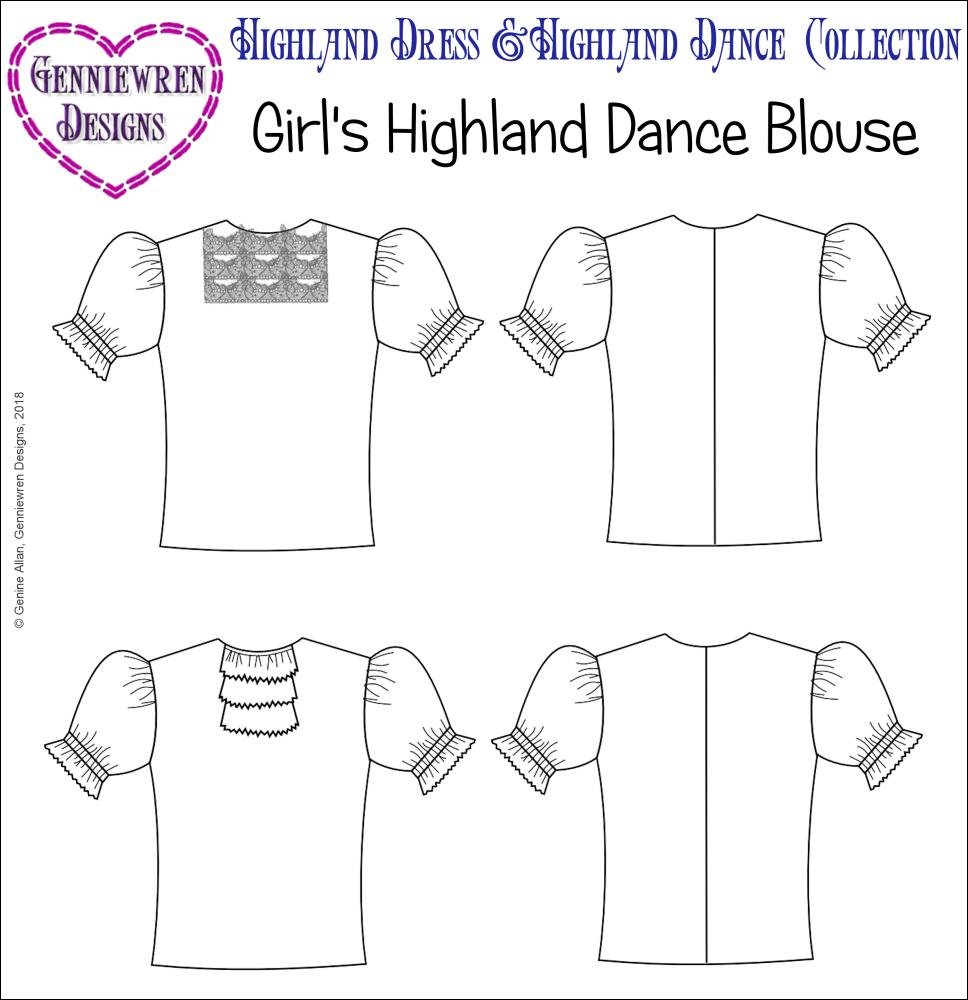 Genniewren 18 Inch Modern Highland Dance Blouse 18" Doll Clothes Pattern Pixie Faire
